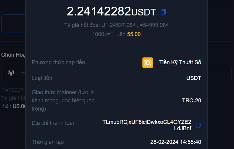 Nạp tiền V6bet sử dụng USDT